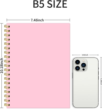 Lined Spiral Notebook B5 Black Journal 7.48'' X 10.18''-4 Pack 7mm College Ruled Hardcover Notebooks 160 Pages 100GSM Thick Paper for Note Taking School Office Supplies