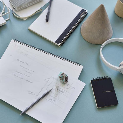 Maruman Mnemosyne Grid Notebook- Horizontal A5 Layout, 5.83" x 8.27", 70 Sheets / 140 Pages, 5mm Graph Paper Journal, Perforated Pages & Wire-Bound to Lay Flat, Black, Made in Japan
