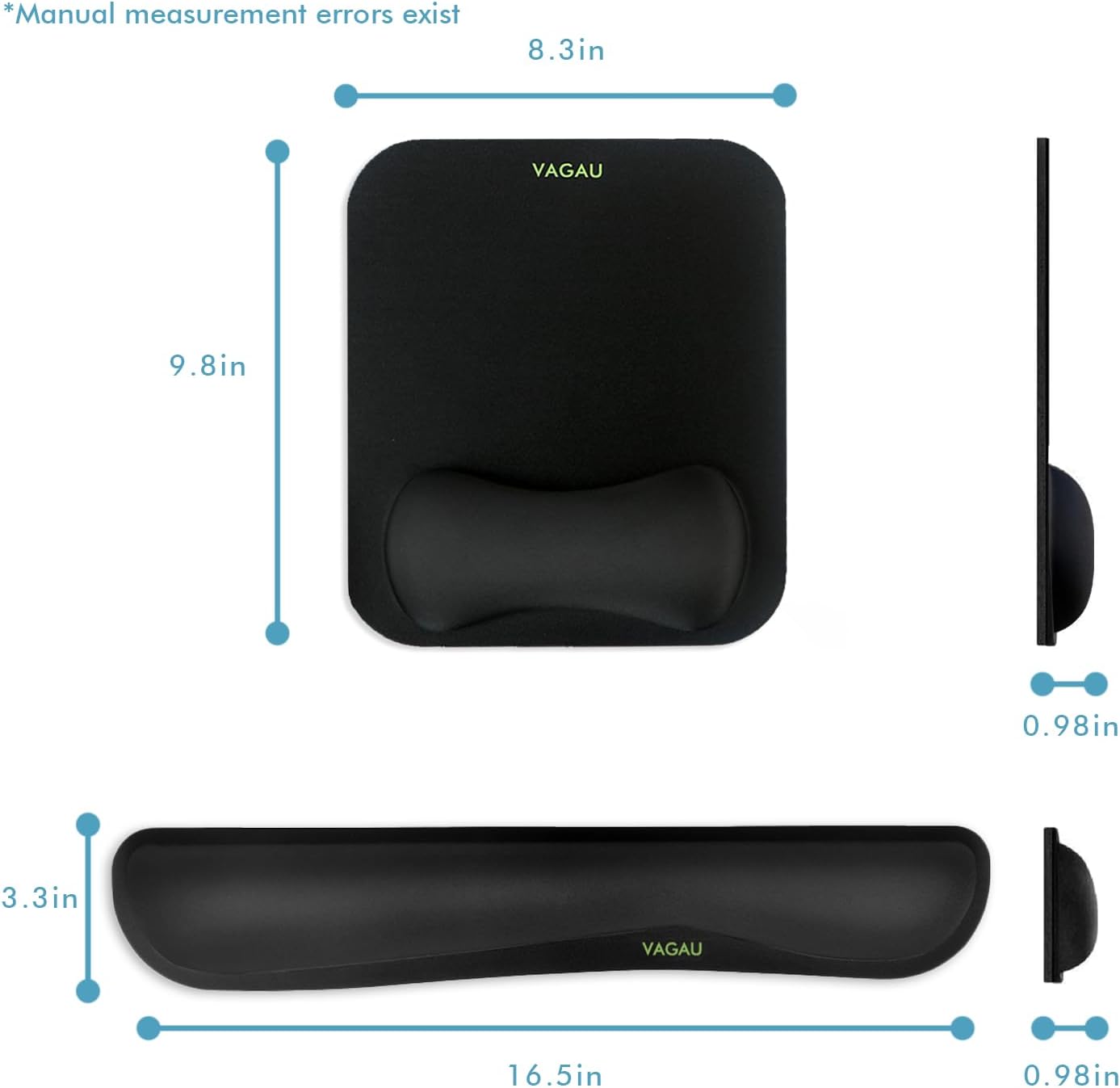 VAGAU Premium Keyboard Wrist Rest and Mouse Pad Wrist Support, Ergonomic Memory Foam Set for Office, Laptop, Mac, Computer and Gaming, Comfortable Typing &Wrist Pain Relief (2 Pack)