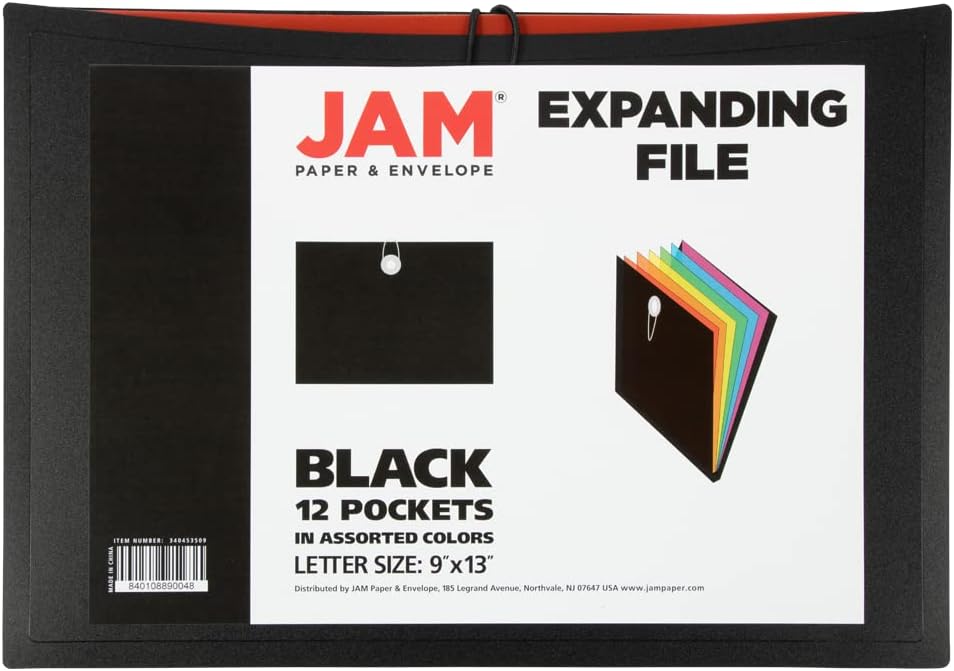 JAM Paper Accordion Folders - 13 Pocket Plastic Expanding File - Legal Size - 10 x 15 - Red - Sold Individually