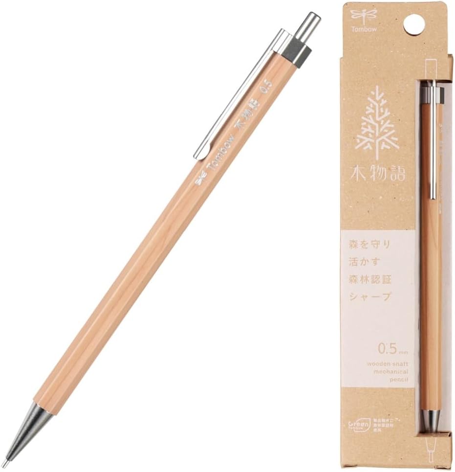Tombow KIMONOGATARI Mechanical Pencil 0.5mm, Natural Wood Barrel, DHA-151 Japanese Eco-Friendly Pencil (Nemophila Blue)
