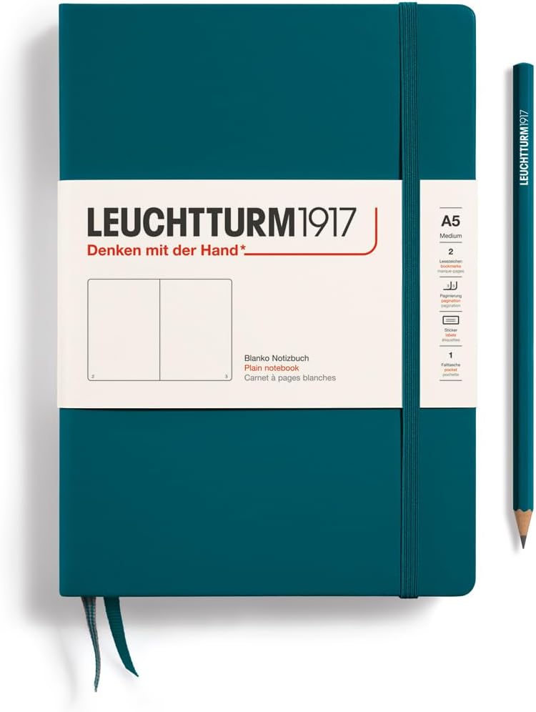 LEUCHTTURM1917 - Notebook Hardcover Medium A5-251 Numbered Pages for Writing and Journaling (Navy, Ruled)