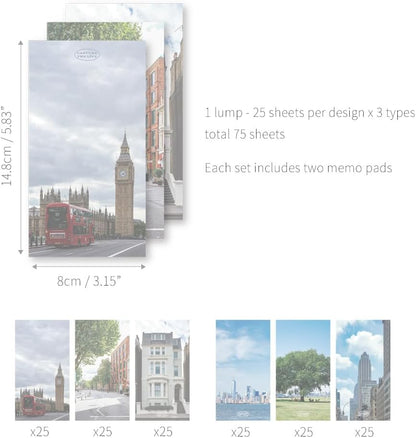 Monolike Memopad Memories design B SET - 4 Packs, 4 Different Designs, 100 Sheets Per Pad, Total 400 Sheets, Note pads, Writing pads, 3.15 x 4.17 Inches