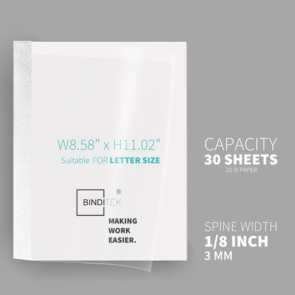 Binditek 20 Pack Thermal Binding Presentation Covers, 1/16 Inch Spine Holds 15 Sheets, Ultra Clear Front Cover, Black Paper Back Cover, Letter Size, for Students and Coworkers