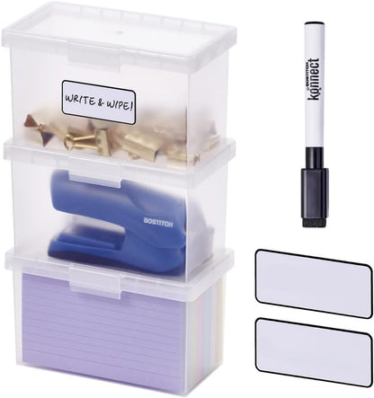 Bostitch Konnect Storage Containers with Lids, Office Organizer, Clear Plastic Box, Stackable for Index Cards, Labels, 1 Qt