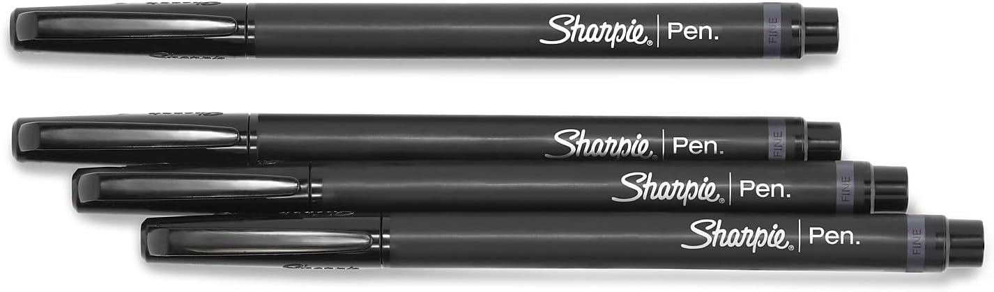 Sharpie Felt Tip Pens, Fine Point (0.4mm), Black, 4 Count - Art Markers, Journaling, Drawing
