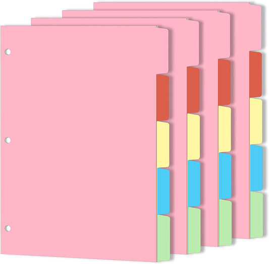 Binder Dividers for 3 Ring Binder, 1/5 Cut Tabs, Letter Size, Blank Write On Page Dividers with 5 Big Tabs for School Office Home, 4 Sets, 20 Dividers, White