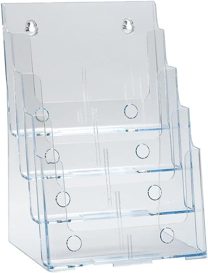 Azar Displays 252376 Four Tier, Four Pocket Letter Brochure File Holder for Flyer, Office Supplies, Paper Document or Magazines, Clear Organizer for Wall and Counter Desktop Stand, 8.5" x 11"