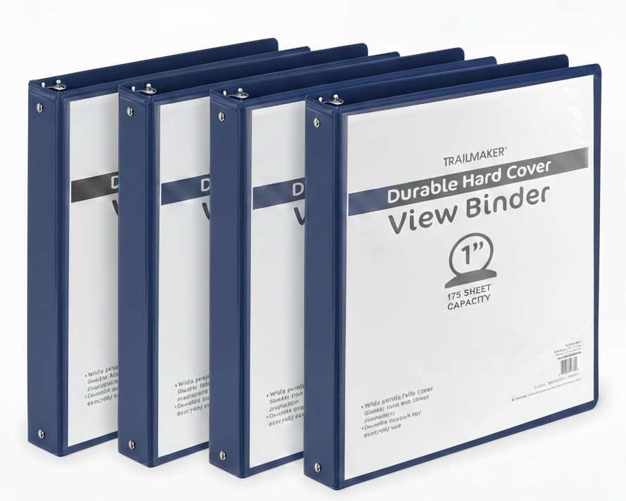 Trail Maker 1 inch Binders (50 Pack), 3 Ring Hardcover Binders in Bulk with Clear View Cover, Pockets for Classroom, Office, Portfolios | Bulk School, Teacher, Office Supplies (White Only Pack)