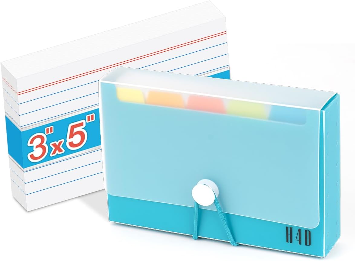 H4D 3x5 Index Card Case with 100 Heavyweight Ruled Index Cards and Dividers, Black