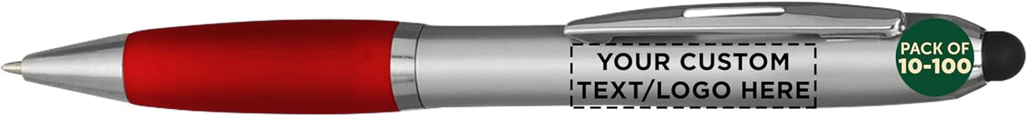 DISCOUNT PROMOS Custom Stylus Ballpoint Pens Set of 10/50/100, Personalized Bulk Pack - Black Ink, Great for Office, School, Business, Tradeshows, Events - Purple