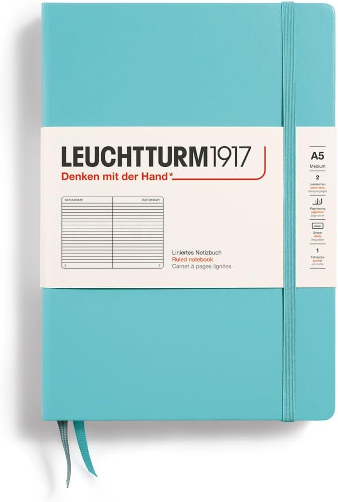 LEUCHTTURM1917 - Notebook Hardcover Medium A5-251 Numbered Pages for Writing and Journaling (Navy, Ruled)
