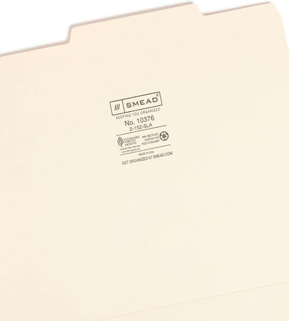 Smead File Folders Letter Size, Reinforced 1/3-Cut Tab, Assorted Positions, Letter Size, Manila Folders 8.5 x 11, 100 per Box (10334)