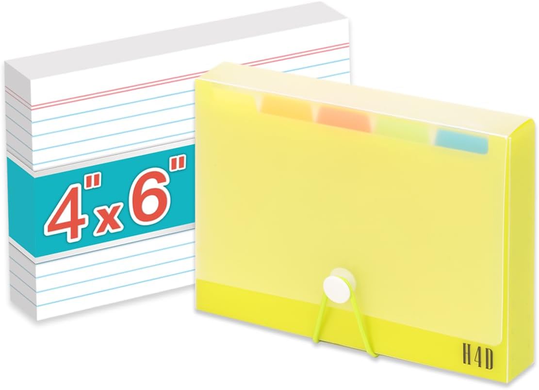 H4D 3x5 Index Card Case with 100 Heavyweight Ruled Index Cards and Dividers, Black