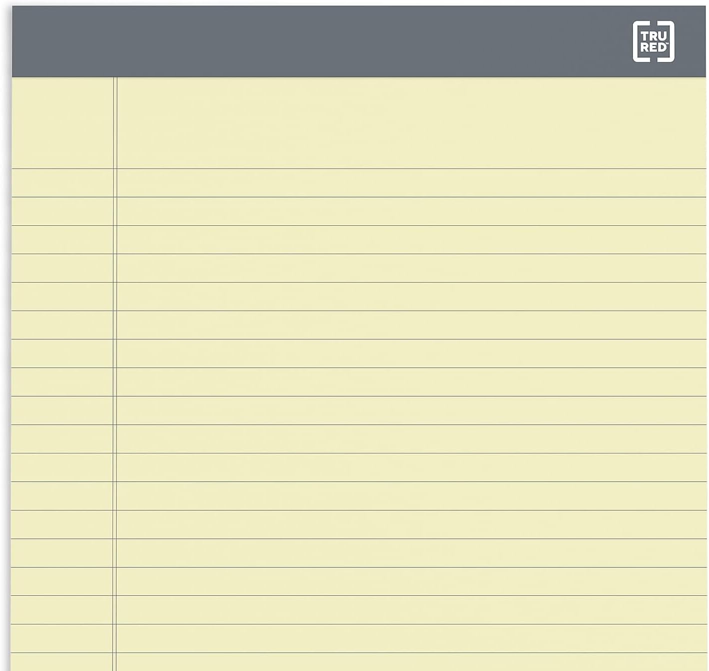 TRU RED Notepads, 8.5” x 11.75”, Wide Ruled, Canary, 50 Sheets/Pad, 12‑Pack