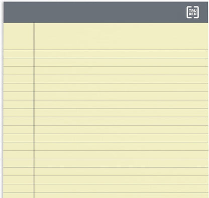 TRU RED Notepads, 8.5” x 11.75”, Wide Ruled, Canary, 50 Sheets/Pad, 12‑Pack