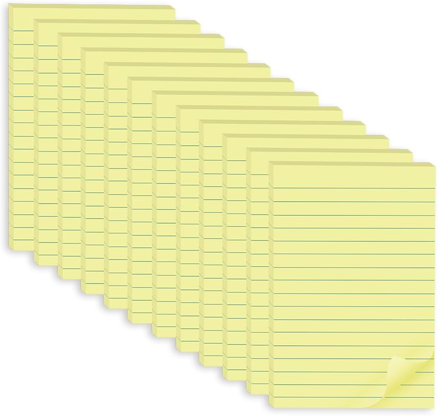 (12 Pack) Lined Sticky Notes 4x6 in,Yellow Large Notepads with Lines,Ruled Stickies Super Sticking Power,Office School Memo Note Pads,Post on Windows Doors,Recyclable,Easy to Write on,Hold Well
