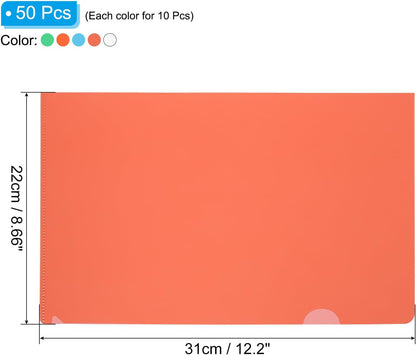PATIKIL L Type Folders 50 Pack A4 Plastic File Project Pockets Clear Paper Document Jacket Sleeves for Office, Orange