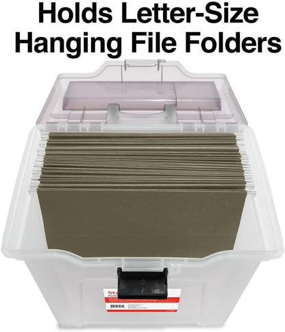 STAPLES Plastic File Box with Snap Lid, Letter/Legal Size, Clear, 4/Carton