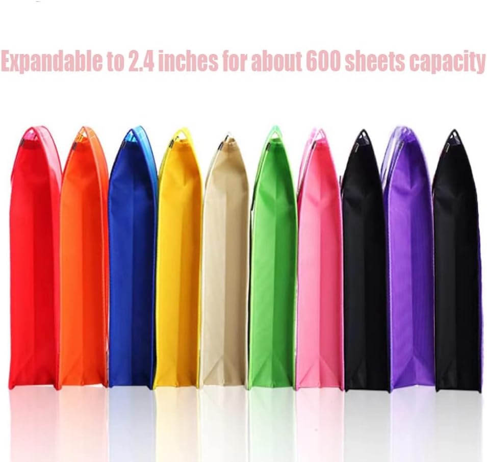 Plastic File Folder, 9 Pcs Large-Capacity Poly Envelope Expanding Wallet Document Folder Letter Size A4 Accordion File Pouch with Label Pocket, Snap Button for School Home Work Office Organization
