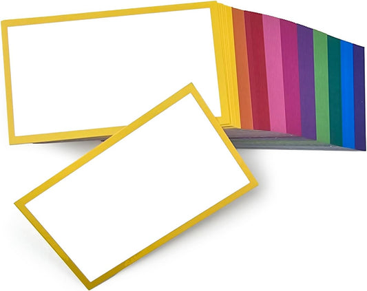 PPAPPAPIYO 3.5x2 Decorative Color Index Cards (Set of 100), 260gsm Premium White Cardstock, One-Sided Border Print, Blank Back for Notes, Flashcards, and Organizing (Multicolor)