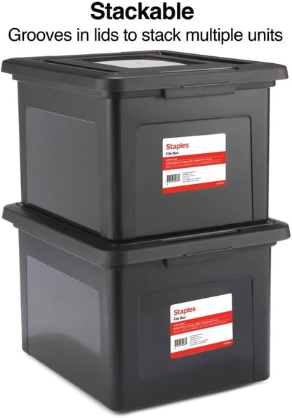 STAPLES Plastic File Box with Snap Lid, Letter/Legal Size, Clear, 4/Carton
