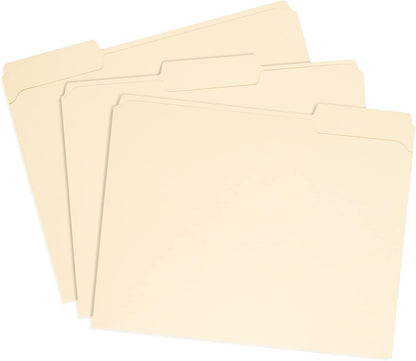 100 Blue Summit Supplies Heavy Duty File Folders Letter Size with 1/3 Cut Reinforced Tabs, Thick 14pt Manila Paper, Heavy Duty Manila Folders for Office, Home, or Classroom