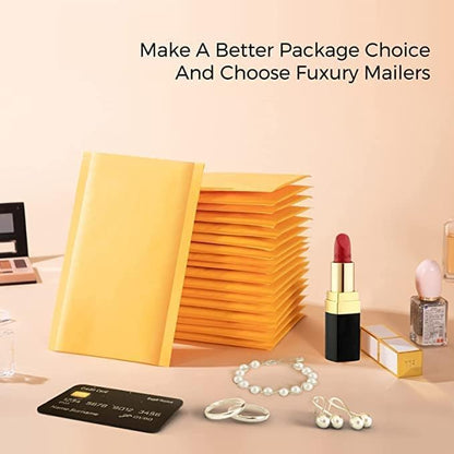 Fuxury Kraft Bubble Mailer 4x8” 50Pack Padded Envelopes Usable Size 4x7" Strong Adhesion Thick Bubble Envelopes Waterproof Cushioned Bubble Mailers Packaging for Small Business #000 Yellow