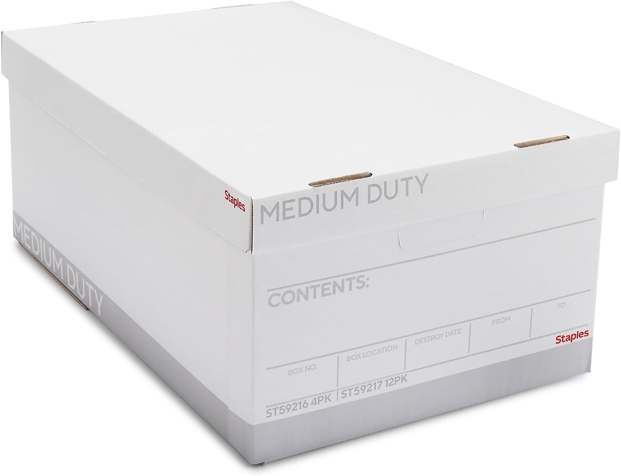 STAPLES Corrugated File Box Lift Off Lid, Letter/Legal Size, White/Black, 10/Pack