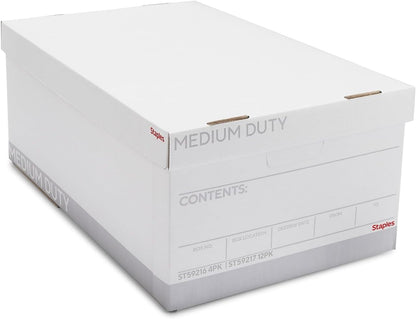 STAPLES Corrugated File Box Lift Off Lid, Letter/Legal Size, White/Black, 10/Pack