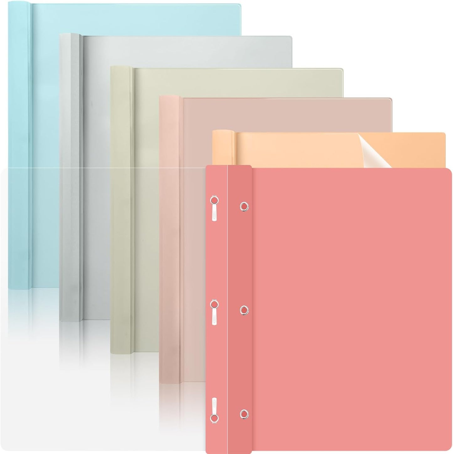 6 PCS Pastel Plastic Report Covers with 3 Prongs Clear Front Presentation Folders 3 Prong Folders for Resume Portfolio Document Report Letter Proposal School Classroom Office Supplies (Pastel)