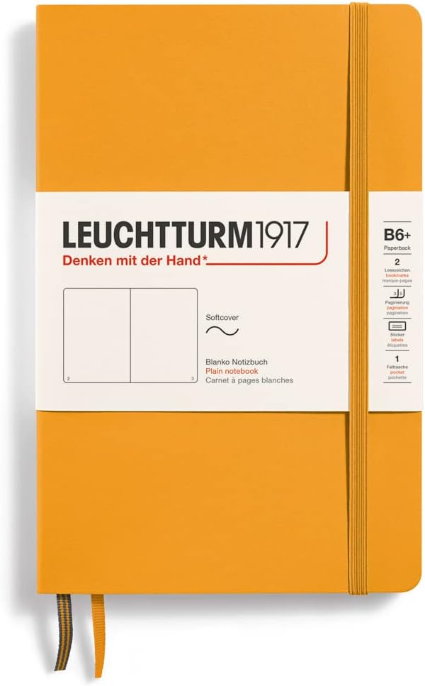 LEUCHTTURM1917 - Notebook Softcover Paperback B6+ - 123 Numbered Pages for Writing and Journaling (Ruled, Rising Sun)