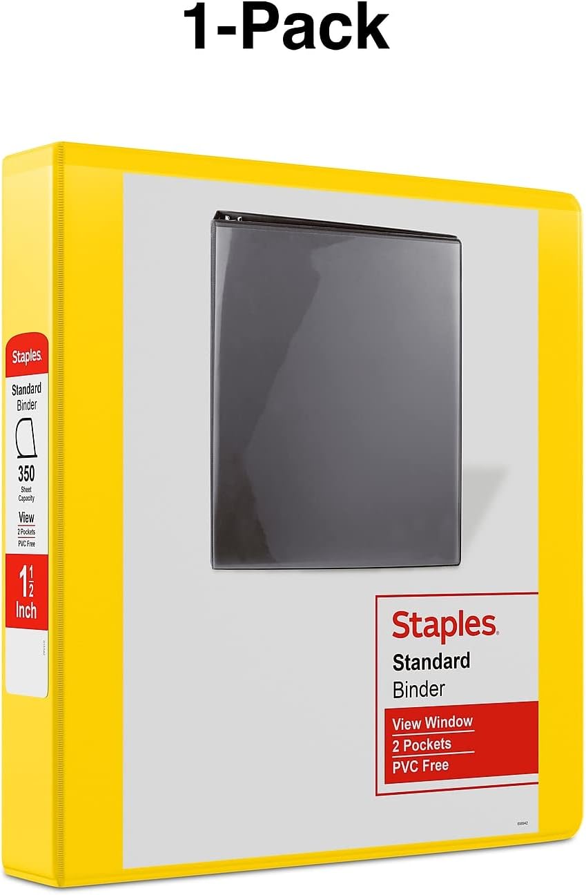 Staples Standard 2-Inch 3-Ring View Binder, Holds Up to 450 Sheets, Orange, Durable Binder for Office & School