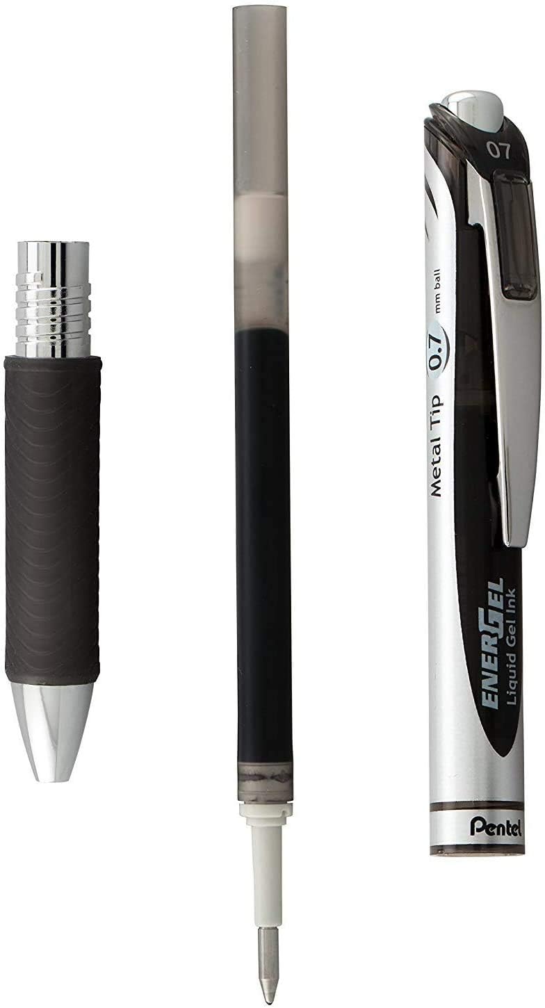 Pentel Energel 0.7 mm RTX Retractable Black Ink Pens - Medium Point, Metal Tip Pack of 10