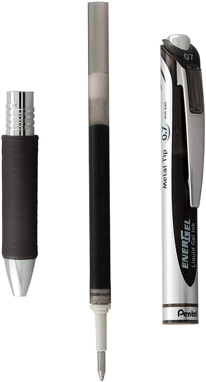 Pentel Energel 0.7 mm RTX Retractable Black Ink Pens - Medium Point, Metal Tip Pack of 10