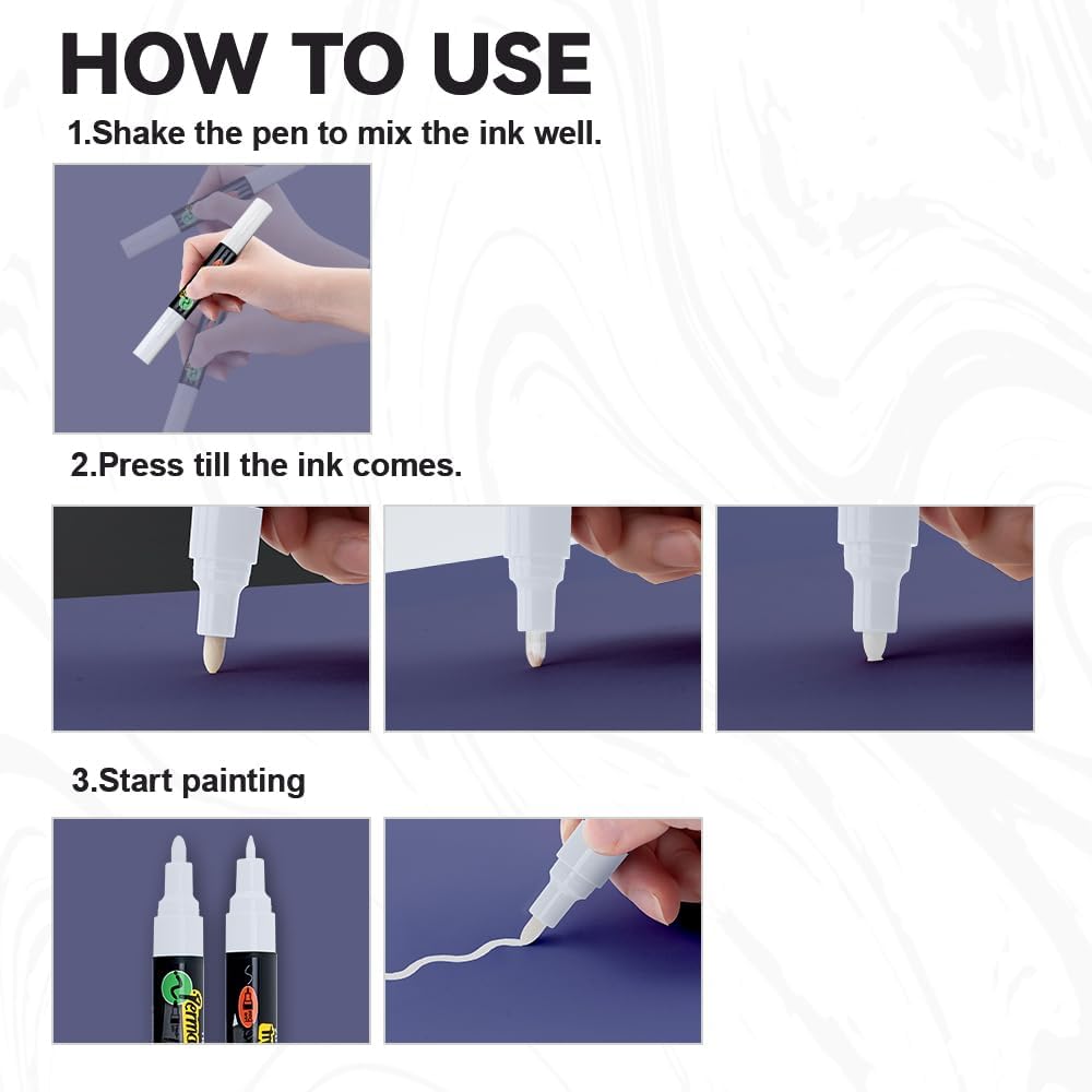 TRANSON Black and White Bold Tip and Extra Fine Tip Paint Markers Waterproof Oil Paint pen