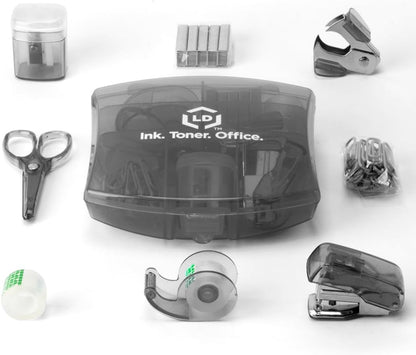 LD Products Blue Mini Office Supply Kit Portable Case with Scissors, Paper Clips, Tape Dispenser Set, Pencil Sharpener, Mini Stapler with Staples and Staple Remover