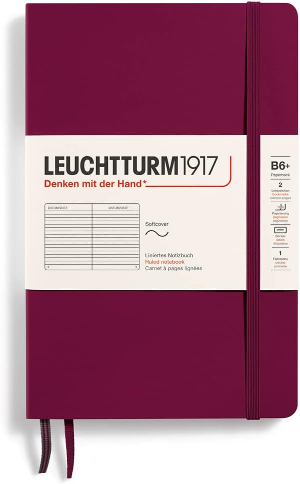 LEUCHTTURM1917 - Notebook Softcover Paperback B6+ - 123 Numbered Pages for Writing and Journaling (Ruled, Rising Sun)