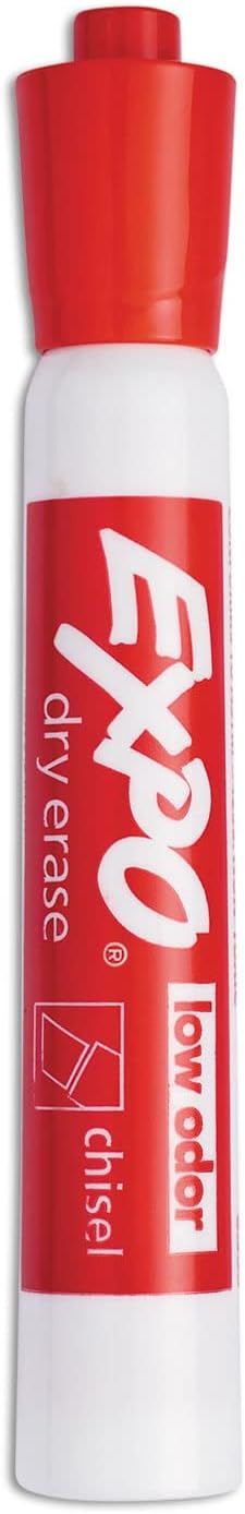 EXPO Dry Erase Markers, Low Odor Ink, Red, Chisel Tip, 12 Count