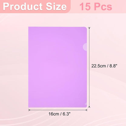 PATIKIL A5 Plastic Folders, 15 Pack Clear Folders L Type Project Pockets Paper Document Jacket Sleeves L Shaped Transparent for Documents Plastic Office File, 6.3x8.8in, Gray
