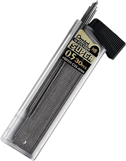 Pentel C27BPHB3K6 Super Hi-Polymer Lead Refills, 0.7mm, HB, Black, 30 per Tube (Pack of 3 Tubes)