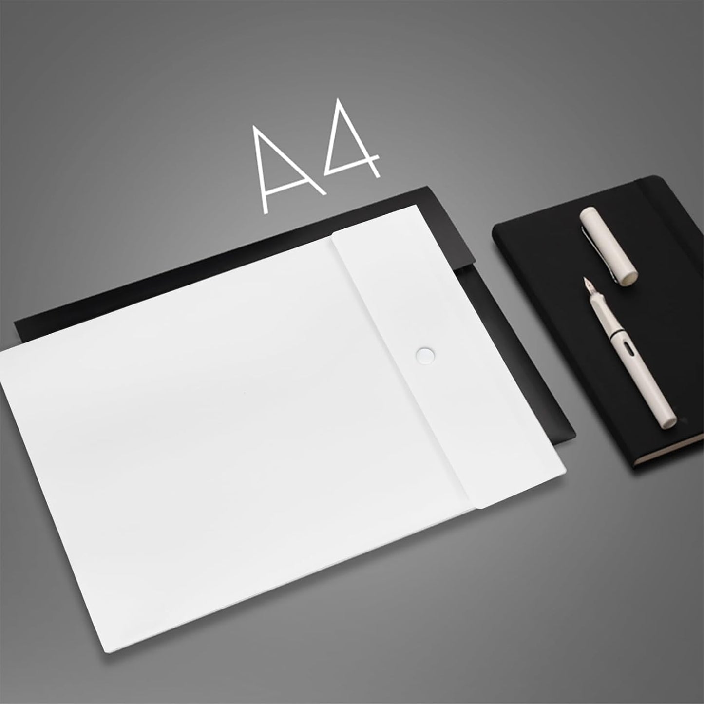VANRA Vertical File Folders Poly Filing Envelope Plastic Project Folder with Snap Button Closure for A4 Letter Size Paper (Pack of 5, Black)