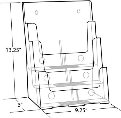 Azar Displays 252376 Four Tier, Four Pocket Letter Brochure File Holder for Flyer, Office Supplies, Paper Document or Magazines, Clear Organizer for Wall and Counter Desktop Stand, 8.5" x 11"