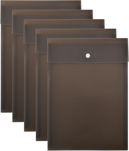VANRA Vertical File Folders Poly Filing Envelope Plastic Project Folder with Snap Button Closure for A4 Letter Size Paper (Pack of 5, Black)