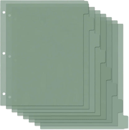 Buqoo 3 Ring Binder Dividers with 8 Reusable Tabs - Sturdy Green Plastic Index Dividers, Letter Size 8.4"x10.9" for School, Office, Planner & Journal