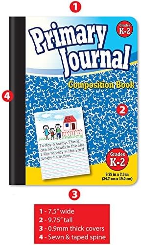 Better Office Products Primary Journal, Hardcover, Primary Composition Book Notebook - Grades K-2, 100 Sheet, One Subject, primary composition notebook with picture space