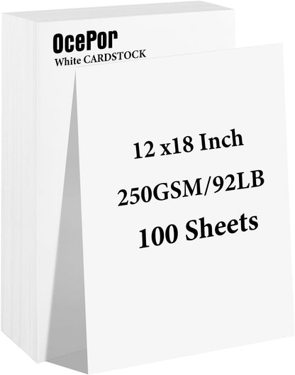 OcePor 100 Sheets White Cardstock 8.5” x 11”, 92lb/250gsm Card Stock, Thick Card Stock Paper, Heavy Cardstock Paper for Printer, Resume, Scrapbooks, Art, Crafts, Business Cards