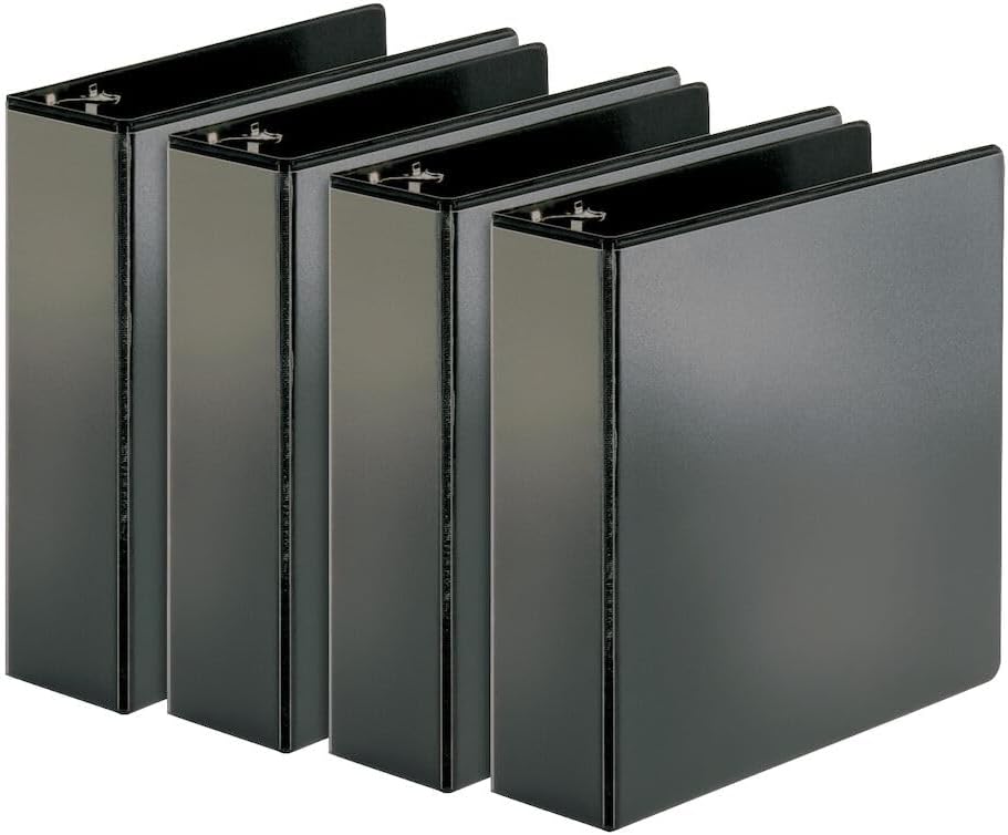 Cardinal Performer 3-Ring Binders, 2", Non-Locking Slant-D Rings, 540-Sheet Capacity, ClearVue Presentation, Non-stick, PVC-Free, Black, 4-Pack (27501)