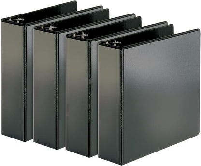 Cardinal Performer 3-Ring Binders, 2", Non-Locking Slant-D Rings, 540-Sheet Capacity, ClearVue Presentation, Non-stick, PVC-Free, Black, 4-Pack (27501)