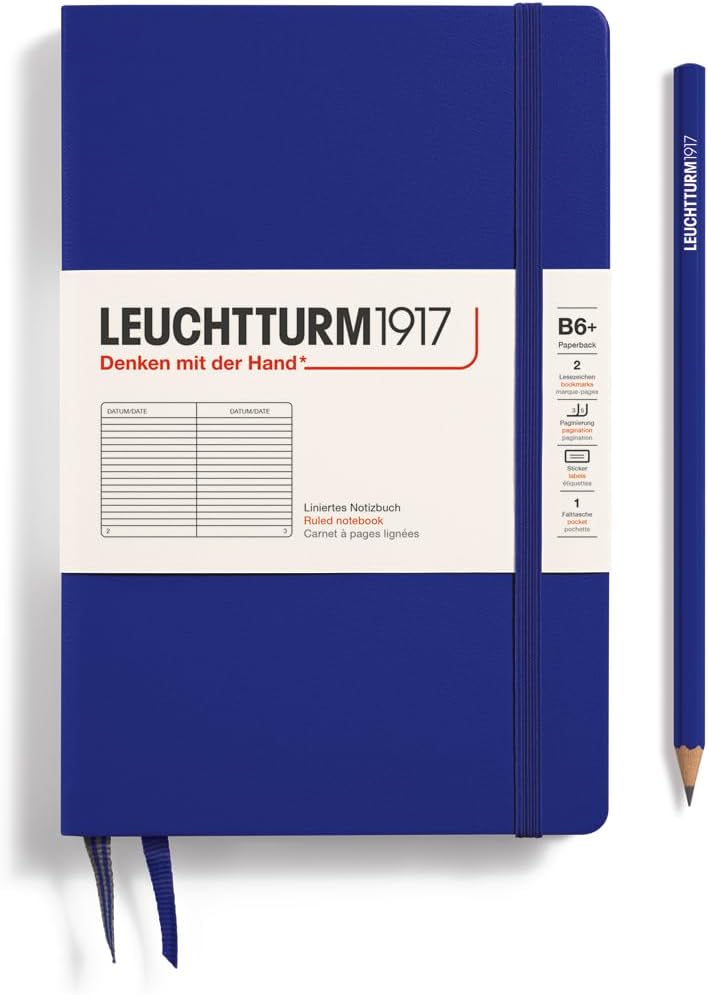 LEUCHTTURM1917 - Notebook Hardcover Paperback B6+ - 219 Numbered Pages for Writing and Journaling (Stone Blue, Ruled)